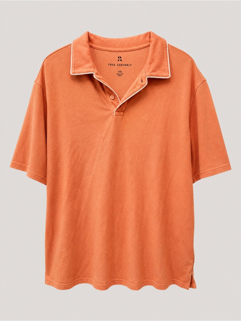 Free Assembly Men's Washed Orange Polo with Contrast Trim